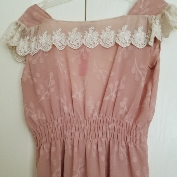 2for$50 Vintage Blush Chiffon & Lace Blouse - Picture 6 of 8